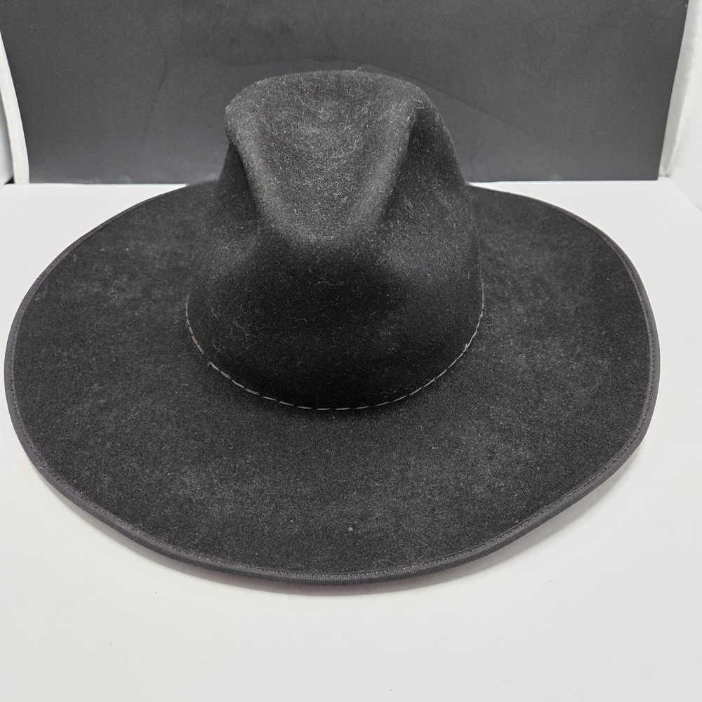 Resistol Cowboy Hat Black Felt Wide Brim Western Cattleman Crease Vintage 7 1/8